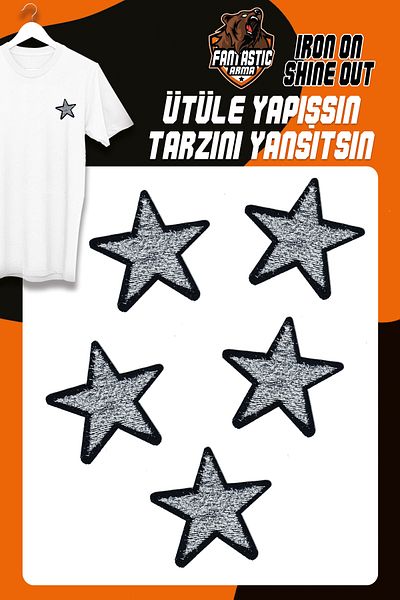 FANTASTIC ARMA Set de armă țesută care se lipsește cu fier de călcat Patch Patch Argintiu cu franjuri Model de stea (5 buc.)