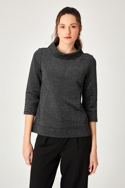 Hanna's by Hanna Darsa Women's Round Neck 3/4 Sleeve Shiny Blouse