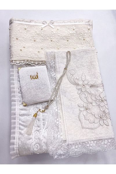 AYHANHOME 5 Piece Velvet Prayer Mat Set with Dowry Bundle Box Bride and Groom Set