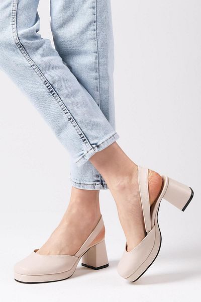 Mio Gusto Evita Beige Color Open Back Platform Women's Heeled Shoes