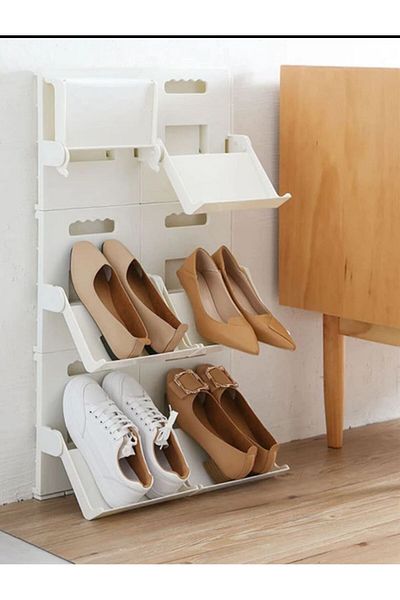 Bayev Lyon 2Pcs Shoe Rack Cream Vertical Stackable Multi-Tier Space-Saving Rack