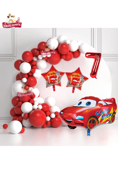 Bkmc Star Car 7 ani Concept roșu alb cu baloane din folie Set petrecere de an...