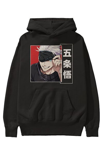 Ankhises JUJUTSU KAISEN Hanorac negru cu glugă cu imprimeu în față Anime Hanorac supradimensionat cu glugă Bărbați Femei