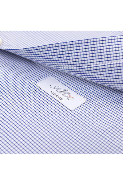 Germirli White Navy Blue Mini Plaid Tailor Fit Comfortable Fit Button Collar Pure Cotton Exclusive Shirt