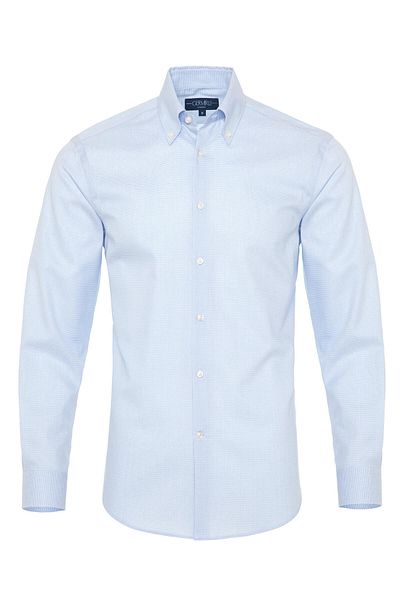 Germirli Non Iron A.blue White Checkered Button Collar Tailor Fit Zero 24 Shirt