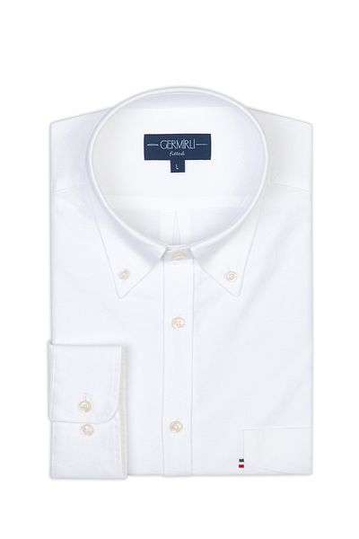 Germirli White Buttoned Collar Pocket Tailor Fit Sports Oxford Men's Shirt