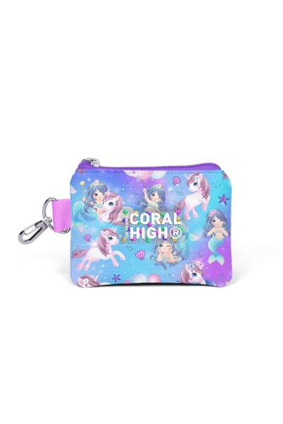 Coral High Kids Purple Pink Unicorn Mermaid Patterned Coin Purse 21916
