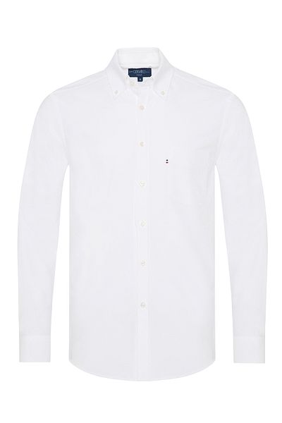 Germirli White Buttoned Collar Pocket Tailor Fit Sports Oxford Men's Shirt
