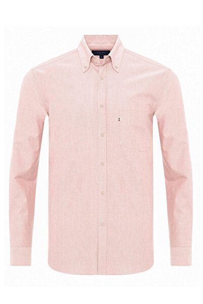 Germirli Açık Pembe Tailor Fit Rahat Kalıp Düğmeli Yaka Spor Oxford Organik P...