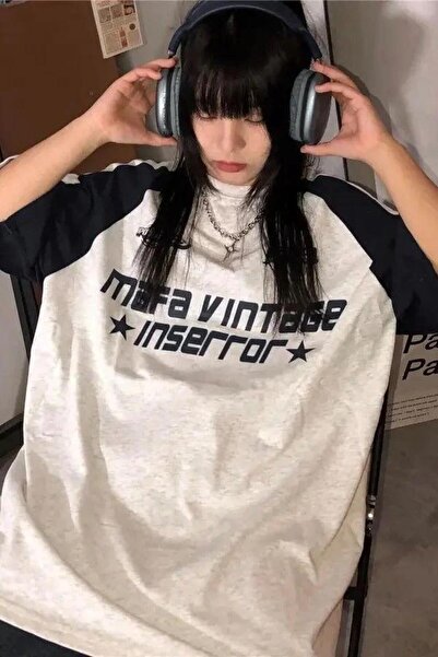 DEEFWEAR Unisex Grey Vintage Inserror T-Shirt - Raglan Mafa - mingalondon