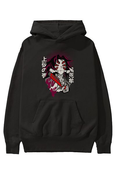 Ankhises kokushibo DEMON SLAYER Hanorac cu glugă negru cu imprimeu în față Anime Hanorac supradimensionat cu glugă Bărbați Femei