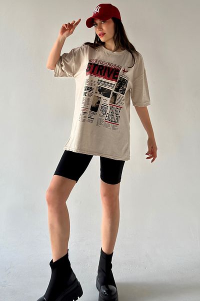 MODAGEN Μπλουζάκι Unisex Oversize Strive με στάμπα μπεζ