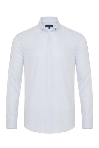 Germirli Light Blue Micro Pattern Oxford Buttoned Collar Tailor Fit Shirt