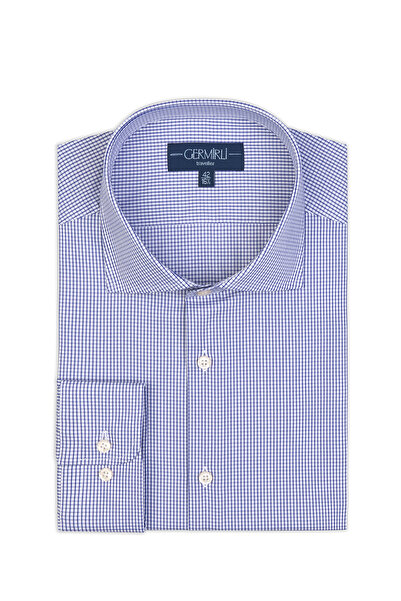 Germirli Lacivert Beyaz Kareli Tailor Fit Journey Twill Non Iron Pamuk Italya...