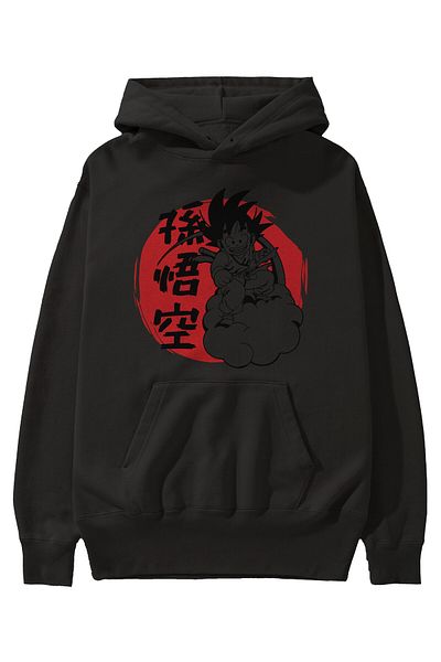 Ankhises DRAGON BALL Hanorac negru cu glugă, cu imprimeu în față, Hanorac supradimensionat cu glugă, bărbați, femei