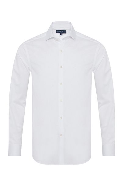 Germirli White Thin Twill Tailor Fit Zero 24 Italian Collar Shirt - Non Iron