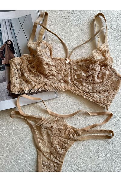 dem merys Set sutien și chiloți cu șnur din dantelă