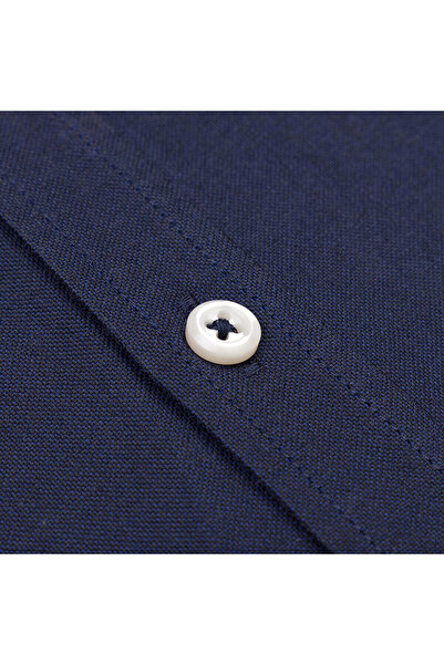 Germirli Navy Blue Tailor Fit Comfortable Fit Button Collar Sports Oxford Organic Cotton Shirt
