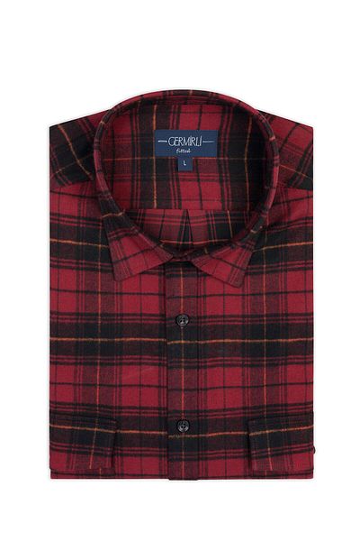 Germirli Red Black Soft Collar Albiate Tailor Fit Comfortable Fit Plaid Flannel Shirt