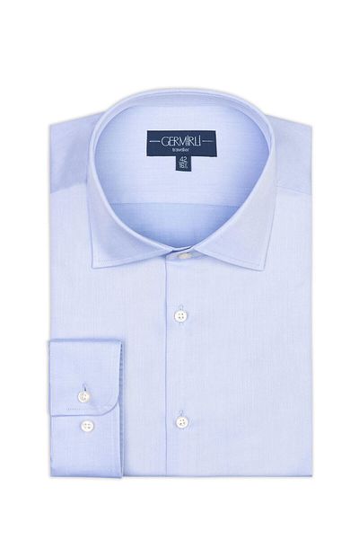 Germirli Blue Plain Tailor Fit Comfortable Fit Italian Collar Satin Texture Cotton Non Iron Shirt