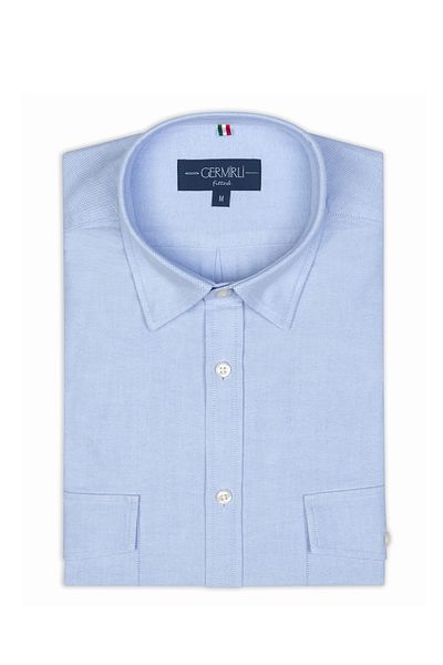 Germirli Sky Blue Hidden Button Collar Cap Pocket Tailor Fit Sports Oxford Men's Shirt