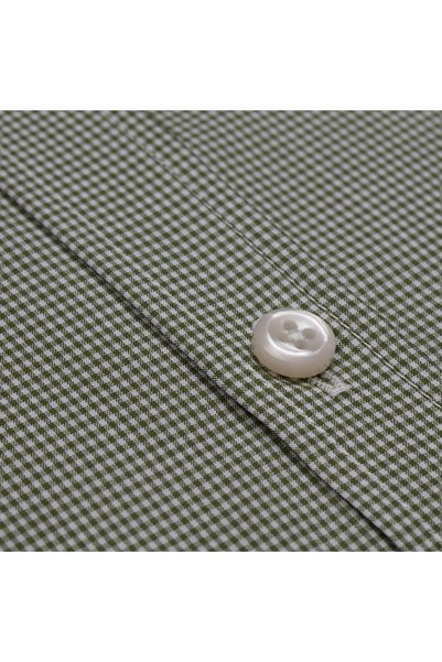 Germirli Beyaz Yeşil Kareli Klasik Yaka Tailor Fit Gömlek