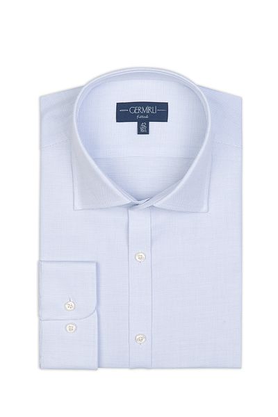 Germirli White Blue Micro Pattern Classic Collar Tailor Fit Shirt