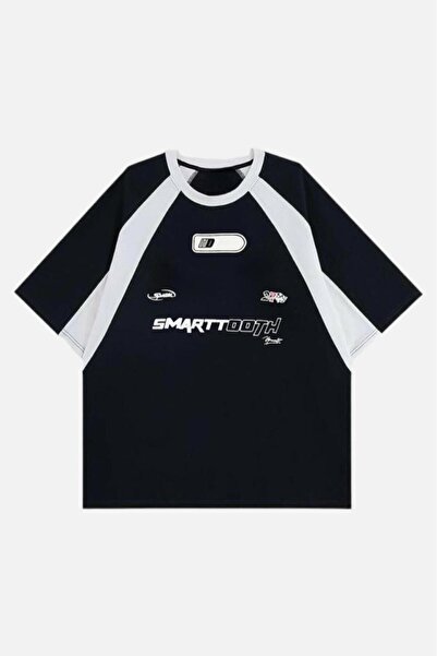 DEEFWEAR Siyah Unisex Reglan Y2K Smarttooth T-Shirt