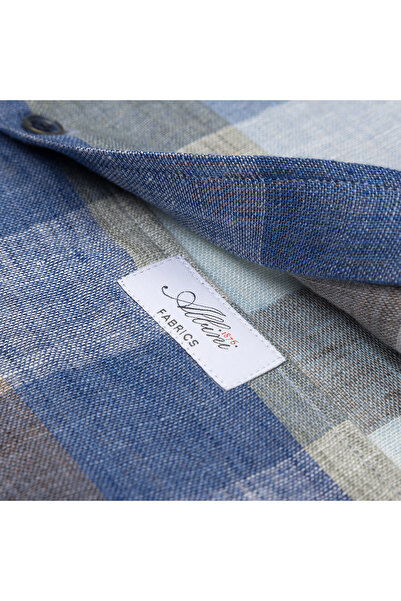 Germirli Kapak Cepli Soft Yaka Mavi Bej Yeşil Ekose Keten Tailor Fit Overshirt Gömlek