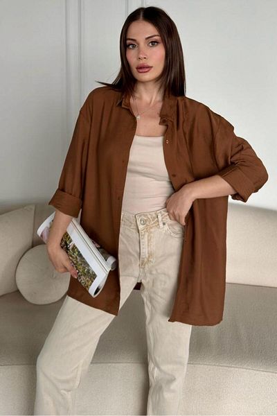 ubmbutik Дамска риза Ayrobin - Ефирна - С дълъг ръкав - Едноцветна риза