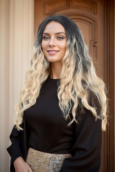 KONAK PERUK Water Wave Long Rivetless Fiber Synthetic Wig - Black / Honey Foam Ombreli