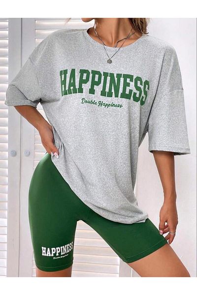 blackbonds Γυναικείο μπλουζάκι Oversize Hapiness με στάμπα γκρι