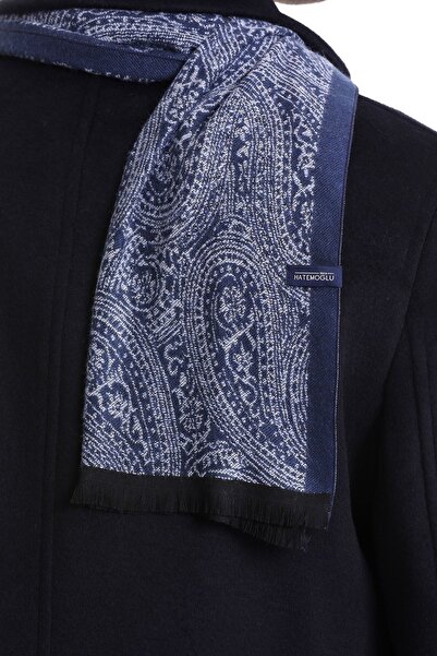 Hatemoğlu Navy Blue Patterned Scarf