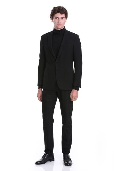 Hatemoğlu Black Comfort Fit Patterned Mono Collar Casual Jacket