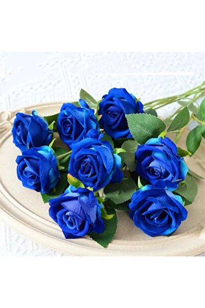fesleğen çiçek Yapay Kadife 10 adet Gül Dalı 50 Cm lacivert lüx ekvator gül