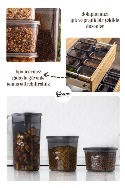 Vienev Set of 6 Peggy Rectangular Storage Container with White Screen Printing Label 2x(1.3 LITER, 2 LITER, 3.2 LITER)