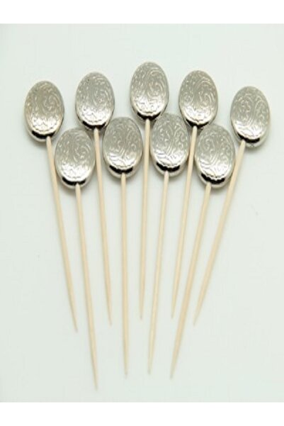 Kazanabil 20Lİ YUVARLAK İŞLEMELİ BONCUKLU KOKTEYL VE İKRAM KÜRDANI GÜMÜŞ RENK