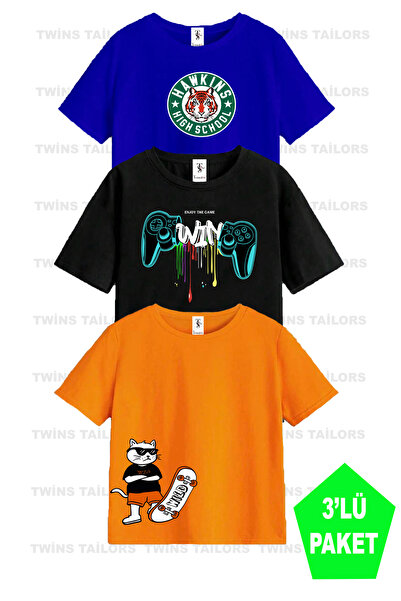 twins tailors Унисекс тениска/тениска с щампа на гимназия, 3 броя, оранжево-ч...