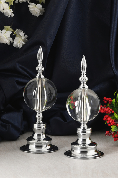 TR Turan Collection ALEM BİBLO 2'li Dekoratif Metal Kristal Cam Küre Biblo Gü...