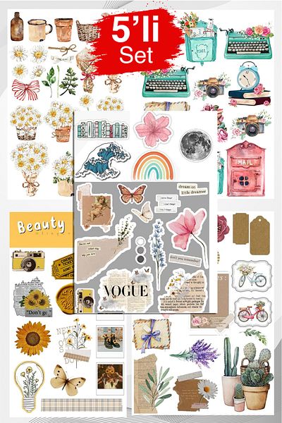 LiyaCraft Set de autocolante vintage cu mai multe seturi potrivite pentru planificator Agenda Bullet Journal