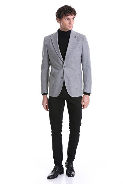 Hatemoğlu Gray Slim Fit Plain Mono Collar Casual Jacket