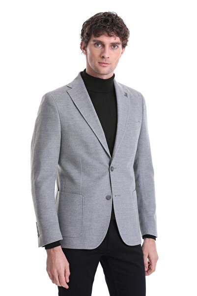 Hatemoğlu Gray Slim Fit Plain Mono Collar Casual Jacket