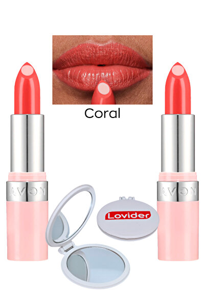 AVON Hydramatic Işıltılı Ruj - Coral 2'li + Lovider Cep Aynası