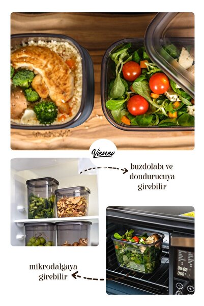 Vienev Set of 8 with White Screen Printing Label Peggy Long Rectangular Storage Container with Transparent Lid 2 Liters