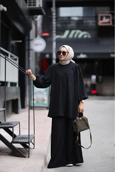 NS Moda Set pantaloni tunică Hijab Candy Negru Model-510