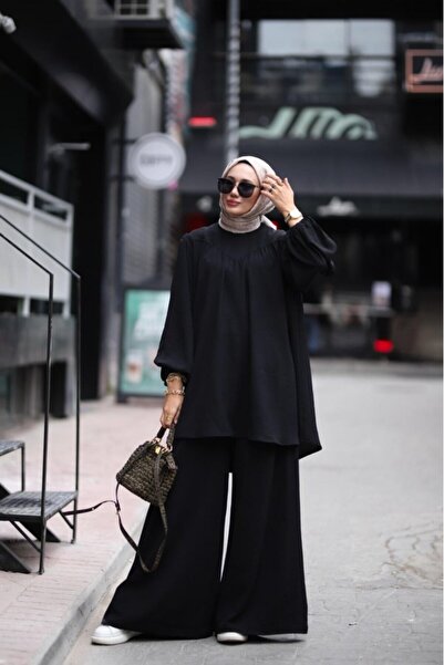 NS Moda Hijab Candy Tunic Trousers Set Black Model-510