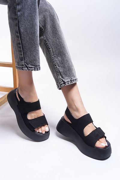 Riccon Γυναικεία σανδάλια Olnesari Black Suede - 0012804