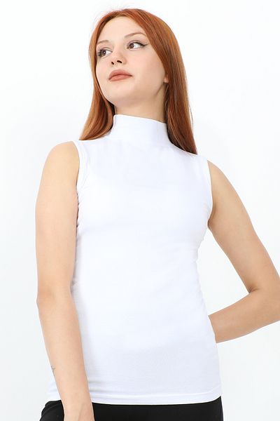InStyle الجسم الأساسي ذو الياقة المدورة بدون أكمام - أبيض