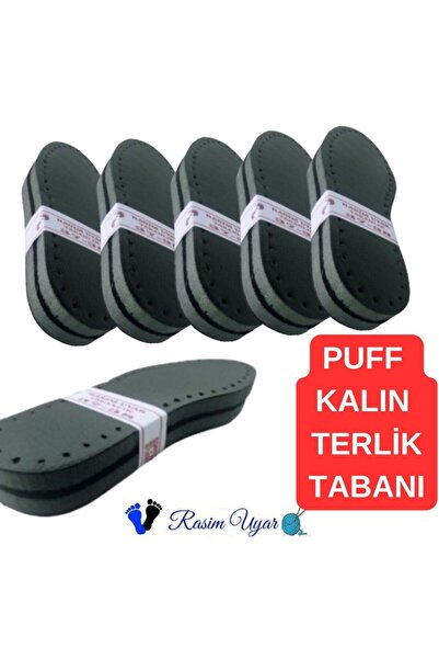 Genel Markalar 1 Çift Puff Siyah Derili Bot Ve Terlik Tabanı - 3 Katmanlı Hazır Delikli