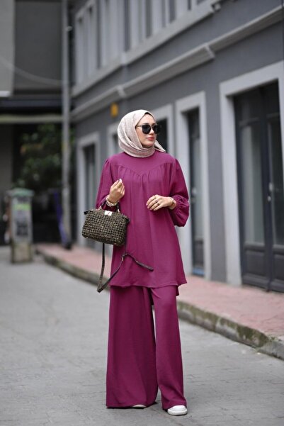 NS Moda Hijab Candy Tunic Trousers Set Purple Model-510